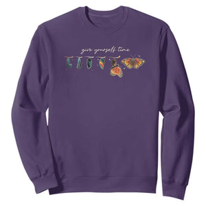 Inspirational Quote Sweatshirt Give Yourself Time Butterfly Motivational TS09 Purple Print Your Wear