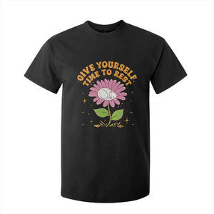 Give Yourself Time To Rest T Shirt For Kid Cute Cat Sleep Mental Health TS09 Black Print Your Wear