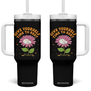 Give Yourself Time To Rest Tumbler With Handle Cute Cat Sleep Mental Health TS09 One Size: 40 oz Black Print Your Wear