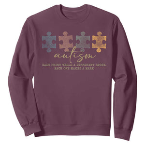 Autism Sweatshirt Fingerprint Autism Each One Makes A Mark TS09 Maroon Print Your Wear