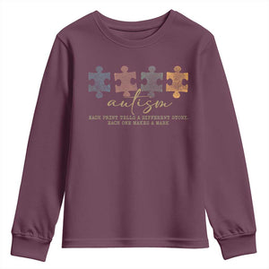 Autism Youth Sweatshirt Fingerprint Autism Each One Makes A Mark TS09 Maroon Print Your Wear