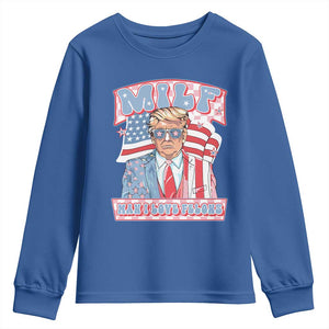 Funny Trump Supporter Youth Sweatshirt MILF Man I Love Felons Pink Trump TS09 Royal Blue Print Your Wear