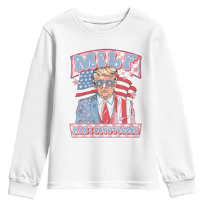 Funny Trump Supporter Youth Sweatshirt MILF Man I Love Felons Pink Trump TS09 White Print Your Wear