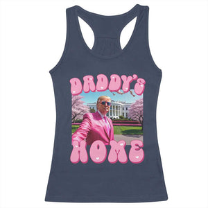Funny Trump Supporter Racerback Tank Top Daddy's Coming Home 2024 Pink Trump TS09 Navy Print Your Wear
