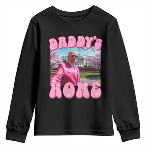 Funny Trump Supporter Youth Sweatshirt Daddy's Coming Home 2024 Pink Trump TS09 Black Print Your Wear