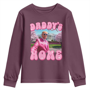 Funny Trump Supporter Youth Sweatshirt Daddy's Coming Home 2024 Pink Trump TS09 Maroon Print Your Wear