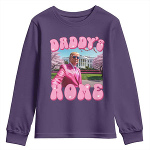 Funny Trump Supporter Youth Sweatshirt Daddy's Coming Home 2024 Pink Trump TS09 Purple Print Your Wear