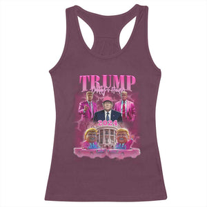 Funny Pink Trump Racerback Tank Top Daddy's Coming Home 2024 Trump Era TS09 Maroon Print Your Wear