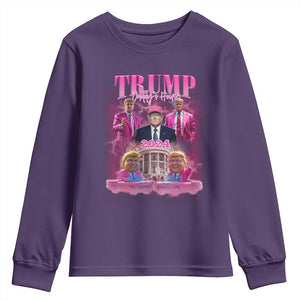 Funny Pink Trump Youth Sweatshirt Daddy's Coming Home 2024 Trump Era TS09 Purple Print Your Wear