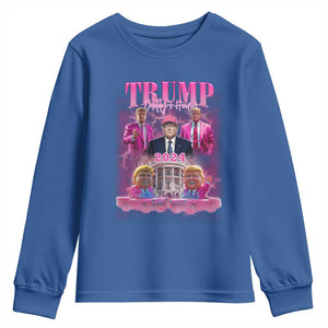 Funny Pink Trump Youth Sweatshirt Daddy's Coming Home 2024 Trump Era TS09 Royal Blue Print Your Wear