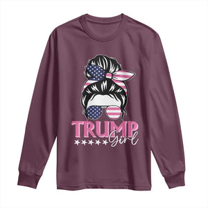 Funny Trump Supporter Long Sleeve Shirt Trump Girl Messy Bun Election American Flag TS09 Maroon Print Your Wear