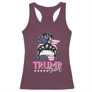 Funny Trump Supporter Racerback Tank Top Trump Girl Messy Bun Election American Flag TS09 Maroon Print Your Wear