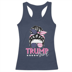Funny Trump Supporter Racerback Tank Top Trump Girl Messy Bun Election American Flag TS09 Navy Print Your Wear