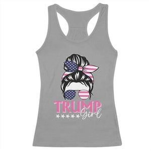 Funny Trump Supporter Racerback Tank Top Trump Girl Messy Bun Election American Flag TS09 Sport Gray Print Your Wear