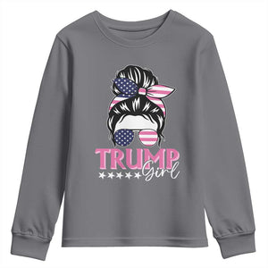 Funny Trump Supporter Youth Sweatshirt Trump Girl Messy Bun Election American Flag TS09 Charcoal Print Your Wear