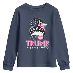 Funny Trump Supporter Youth Sweatshirt Trump Girl Messy Bun Election American Flag TS09 Navy Print Your Wear