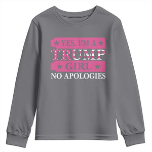 Funny Trump Supporter Youth Sweatshirt Yes I'm A Trump Girl No Apologies 2024 Election TS09 Charcoal Print Your Wear