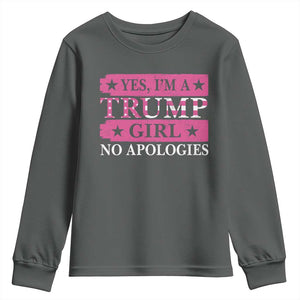Funny Trump Supporter Youth Sweatshirt Yes I'm A Trump Girl No Apologies 2024 Election TS09 Dark Heather Print Your Wear