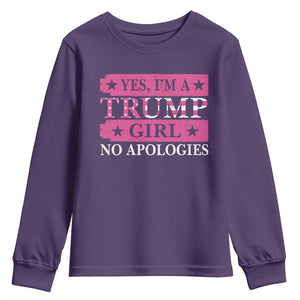 Funny Trump Supporter Youth Sweatshirt Yes I'm A Trump Girl No Apologies 2024 Election TS09 Purple Print Your Wear