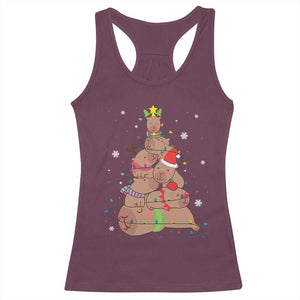 Funny Capybara Christmas Tree Racerback Tank Top TS09 Maroon Print Your Wear