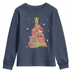 Funny Capybara Christmas Tree Youth Sweatshirt TS09 Navy Print Your Wear
