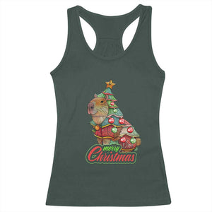 Cute Capybara Christmas Tree Racerback Tank Top TS09 Dark Forest Green Print Your Wear