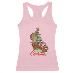 Cute Capybara Christmas Tree Racerback Tank Top TS09 Light Pink Print Your Wear