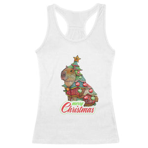 Cute Capybara Christmas Tree Racerback Tank Top TS09 White Print Your Wear