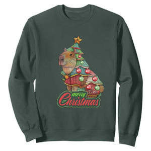 Cute Capybara Christmas Tree Sweatshirt TS09 Dark Forest Green Print Your Wear
