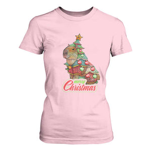 Cute Capybara Christmas Tree T Shirt For Women TS09 Light Pink Print Your Wear