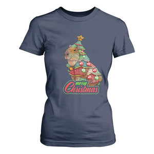 Cute Capybara Christmas Tree T Shirt For Women TS09 Navy Print Your Wear
