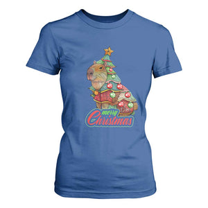 Cute Capybara Christmas Tree T Shirt For Women TS09 Royal Blue Print Your Wear