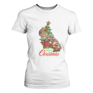 Cute Capybara Christmas Tree T Shirt For Women TS09 White Print Your Wear