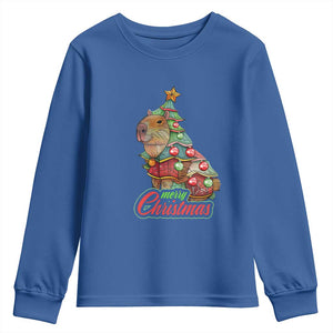 Cute Capybara Christmas Tree Youth Sweatshirt TS09 Royal Blue Print Your Wear