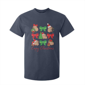 Funny Capybara Christmas T Shirt For Kid Cute Capy Coquette Bow TS09 Navy Print Your Wear