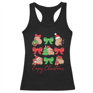 Funny Capybara Christmas Racerback Tank Top Cute Capy Coquette Bow TS09 Black Print Your Wear