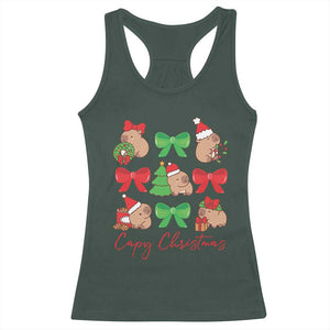 Funny Capybara Christmas Racerback Tank Top Cute Capy Coquette Bow TS09 Dark Forest Green Print Your Wear