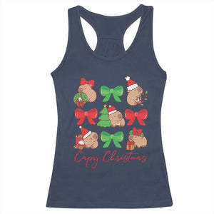 Funny Capybara Christmas Racerback Tank Top Cute Capy Coquette Bow TS09 Navy Print Your Wear