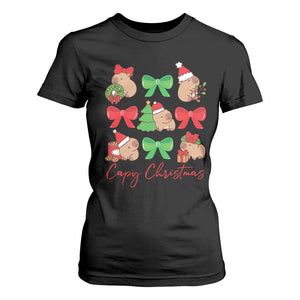 Funny Capybara Christmas T Shirt For Women Cute Capy Coquette Bow TS09 Black Print Your Wear
