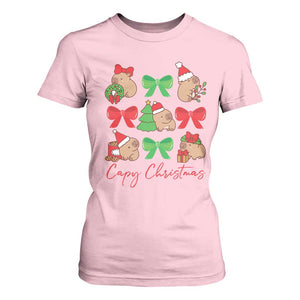 Funny Capybara Christmas T Shirt For Women Cute Capy Coquette Bow TS09 Light Pink Print Your Wear