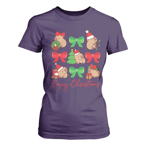 Funny Capybara Christmas T Shirt For Women Cute Capy Coquette Bow TS09 Purple Print Your Wear