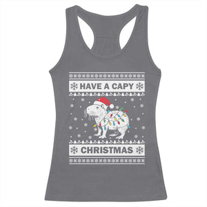 Funny Capybara Christmas Racerback Tank Top Have A Capy Christmas Light TS09 Charcoal Print Your Wear