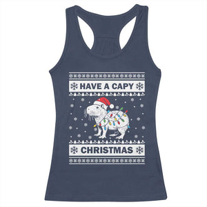 Funny Capybara Christmas Racerback Tank Top Have A Capy Christmas Light TS09 Navy Print Your Wear