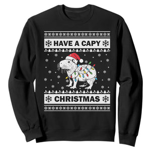 Funny Capybara Christmas Sweatshirt Have A Capy Christmas Light TS09 Black Print Your Wear