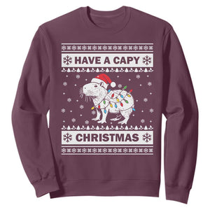 Funny Capybara Christmas Sweatshirt Have A Capy Christmas Light TS09 Maroon Print Your Wear