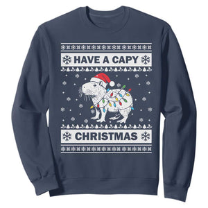 Funny Capybara Christmas Sweatshirt Have A Capy Christmas Light TS09 Navy Print Your Wear