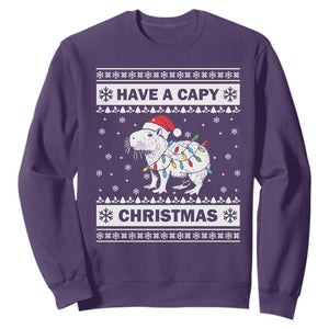 Funny Capybara Christmas Sweatshirt Have A Capy Christmas Light TS09 Purple Print Your Wear