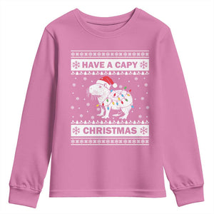 Funny Capybara Christmas Youth Sweatshirt Have A Capy Christmas Light TS09 Azalea Print Your Wear