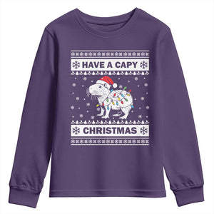 Funny Capybara Christmas Youth Sweatshirt Have A Capy Christmas Light TS09 Purple Print Your Wear