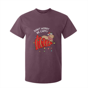 Funny Capybara Christmas T Shirt For Kid Don't Worry Be Capy TS09 Maroon Print Your Wear